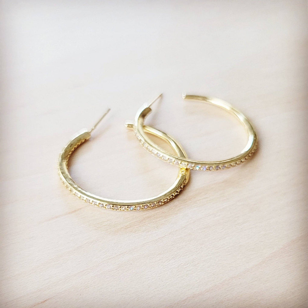 Brilliant Pave-Encrusted Gold Hoop Earrings 219co