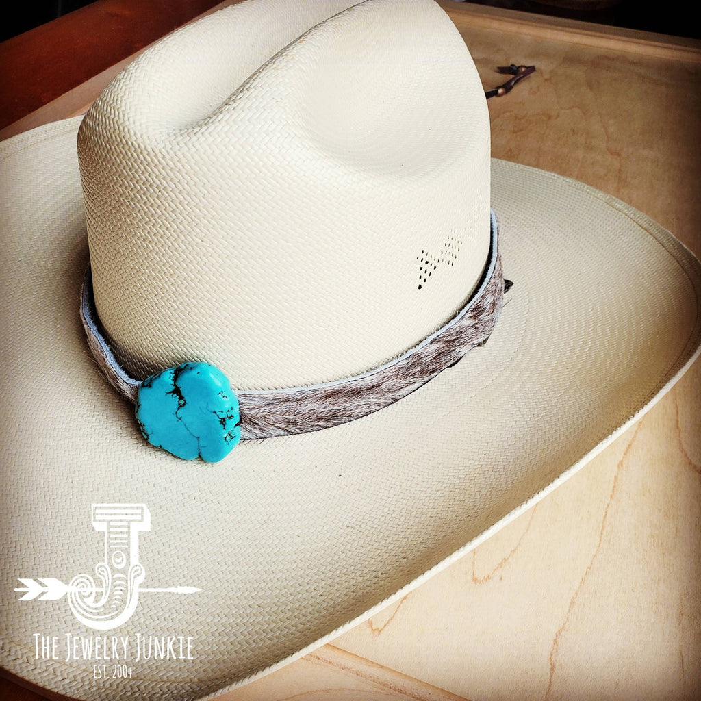 Spotted Hair-on-Hide Leather Hat Band Only w/ Turquoise Slab 950f: 1 Inch