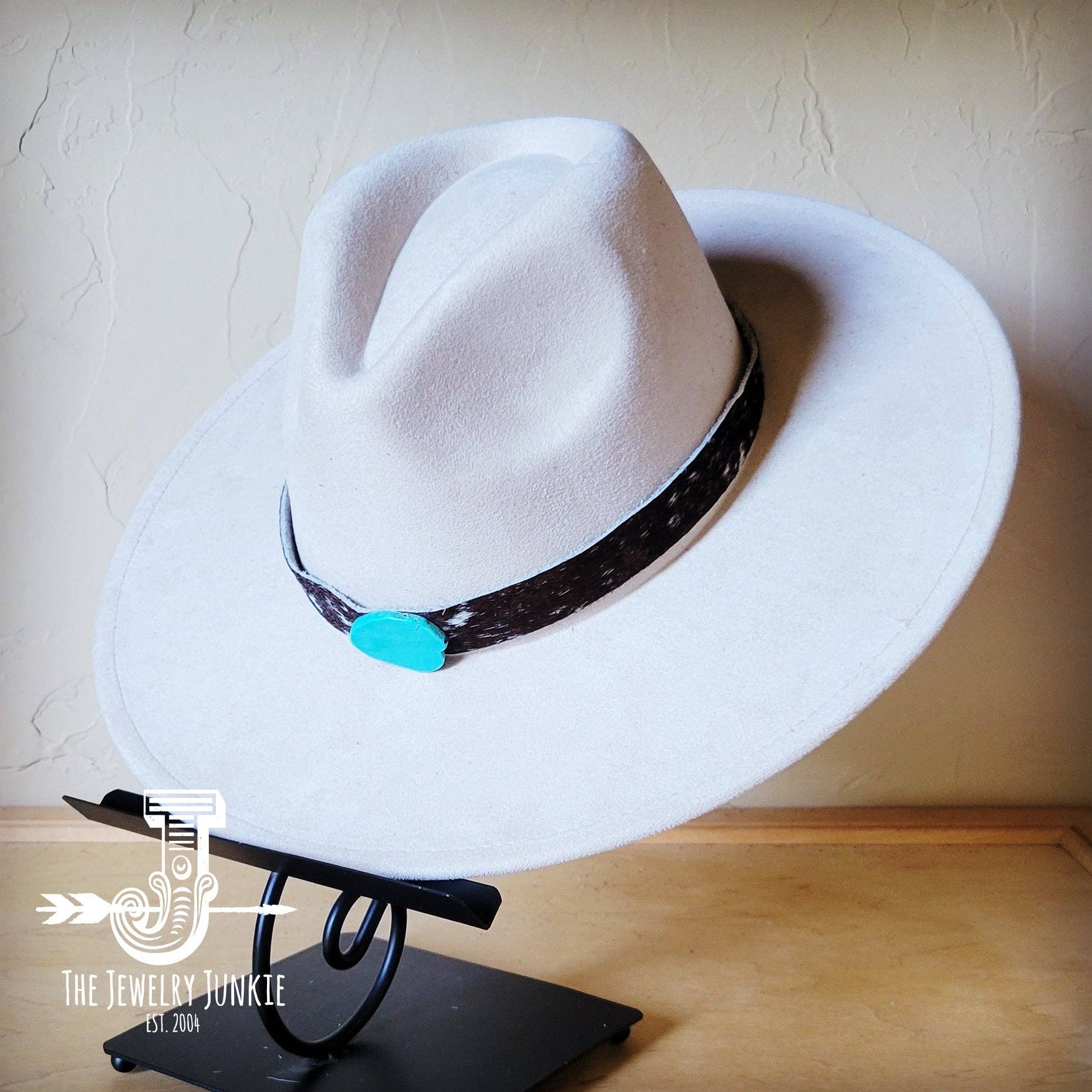 Spotted Hair-on-Hide Leather Hat Band Only w/ Turquoise Slab 950f: 1 Inch