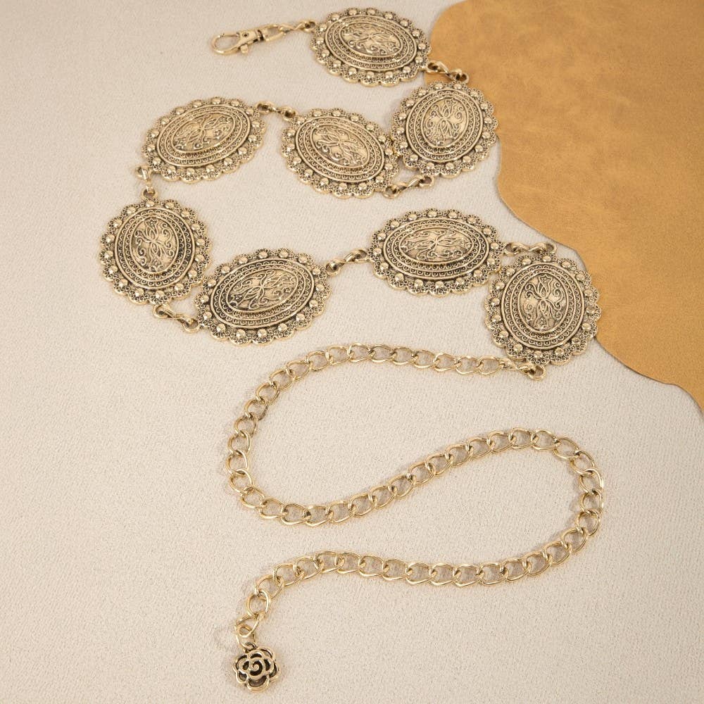 Oval Western Concho Chain Link Belt: S