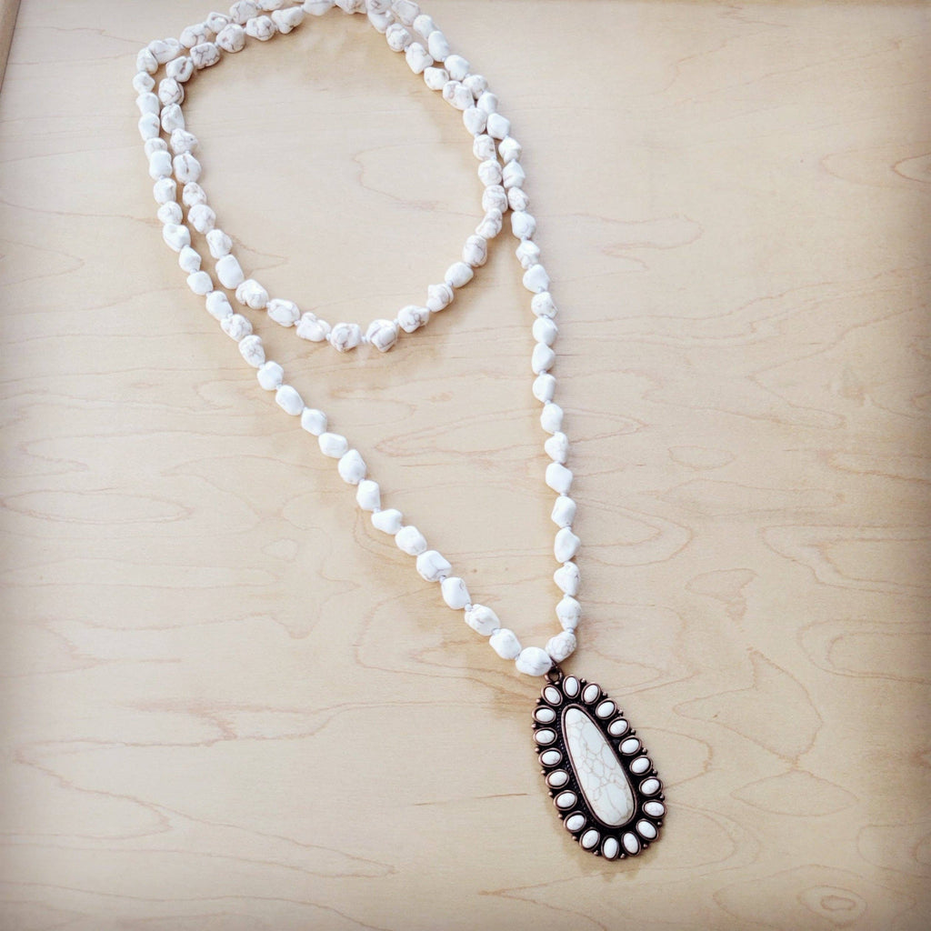 Long Beaded Necklace w/ Squash Blossom Pendant White