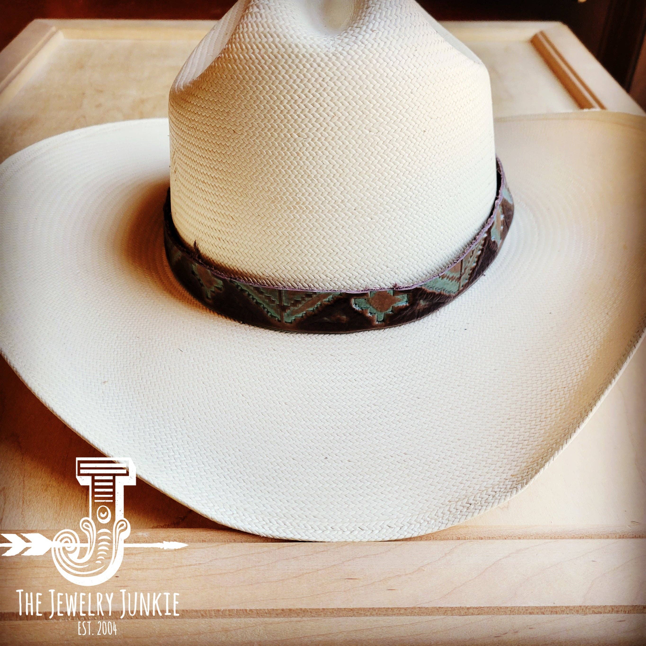 Turquoise Navajo Embossed Leather Hat Band Only 950b: 1 Inch