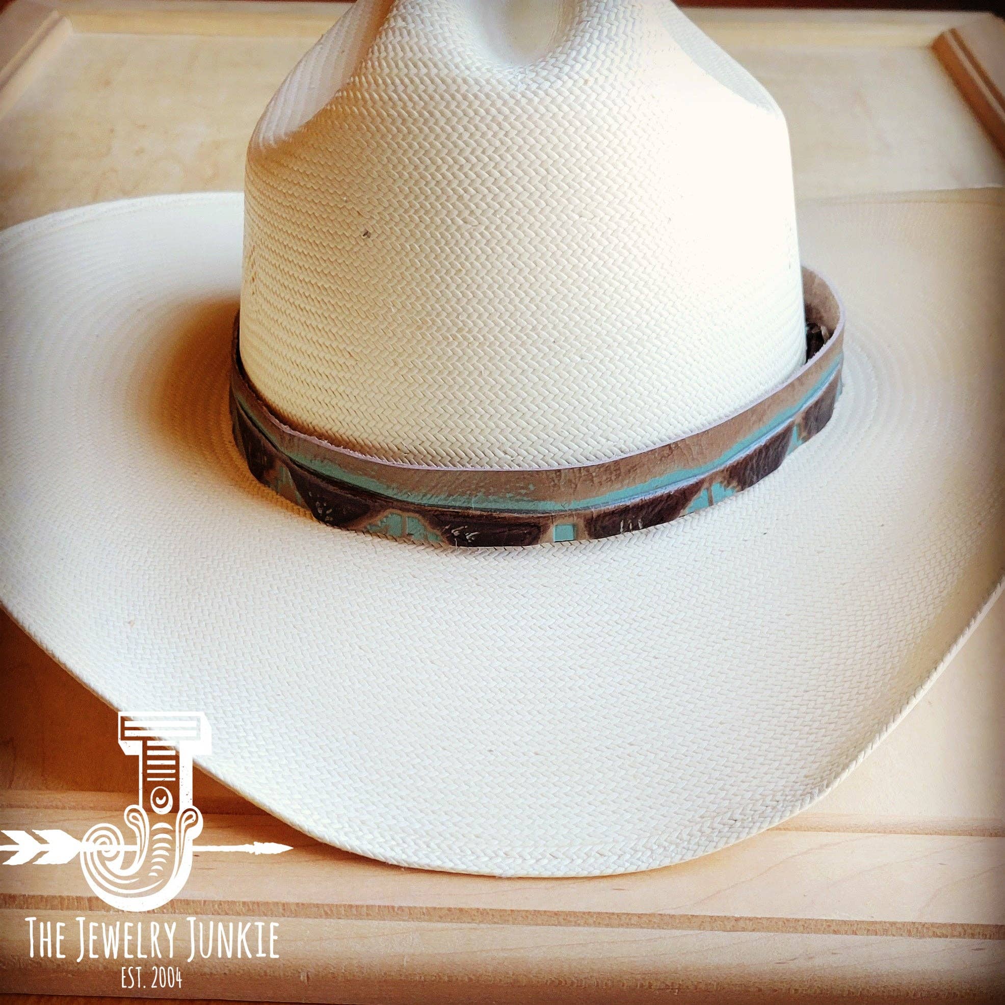 Turquoise Navajo Embossed Leather Hat Band Only 950b: 1 Inch