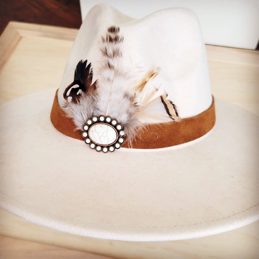 Genuine Suede Leather Hat Band w/ Stone Pendant & Feathers 954u
