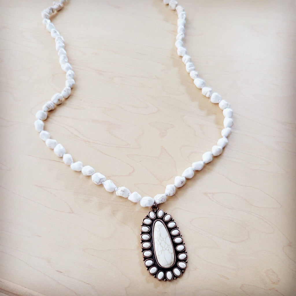 Long Beaded Necklace w/ Squash Blossom Pendant White