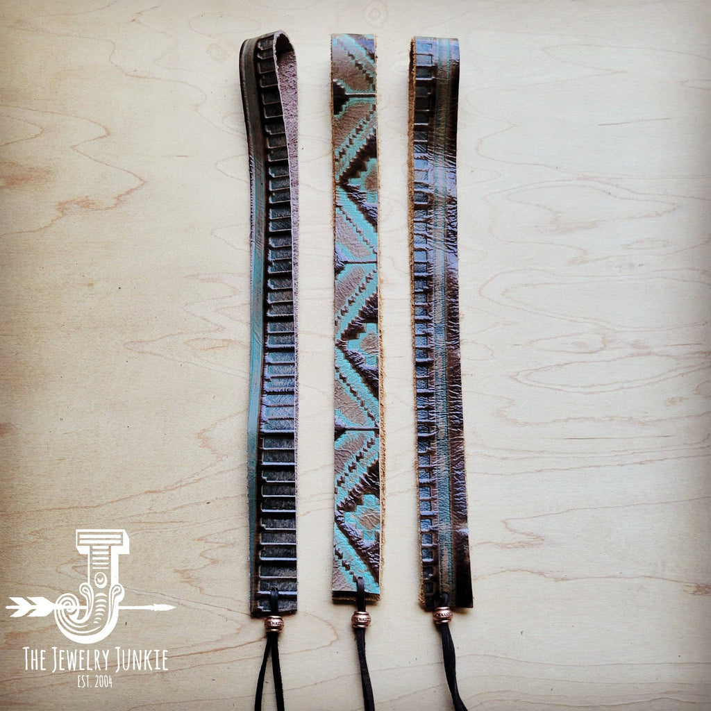 Turquoise Navajo Embossed Leather Hat Band Only 950b: 1 Inch