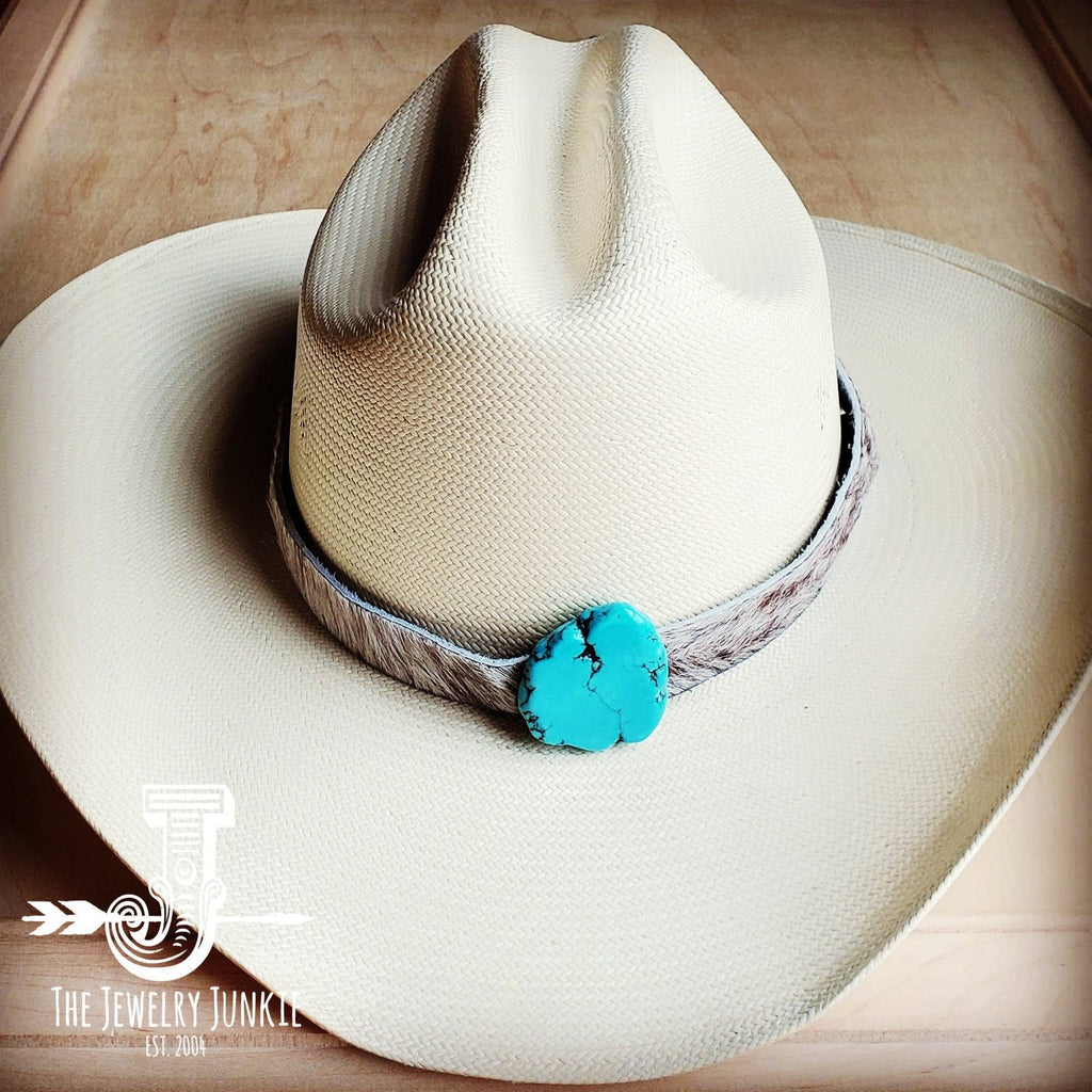 Spotted Hair-on-Hide Leather Hat Band Only w/ Turquoise Slab 950f: 1 Inch