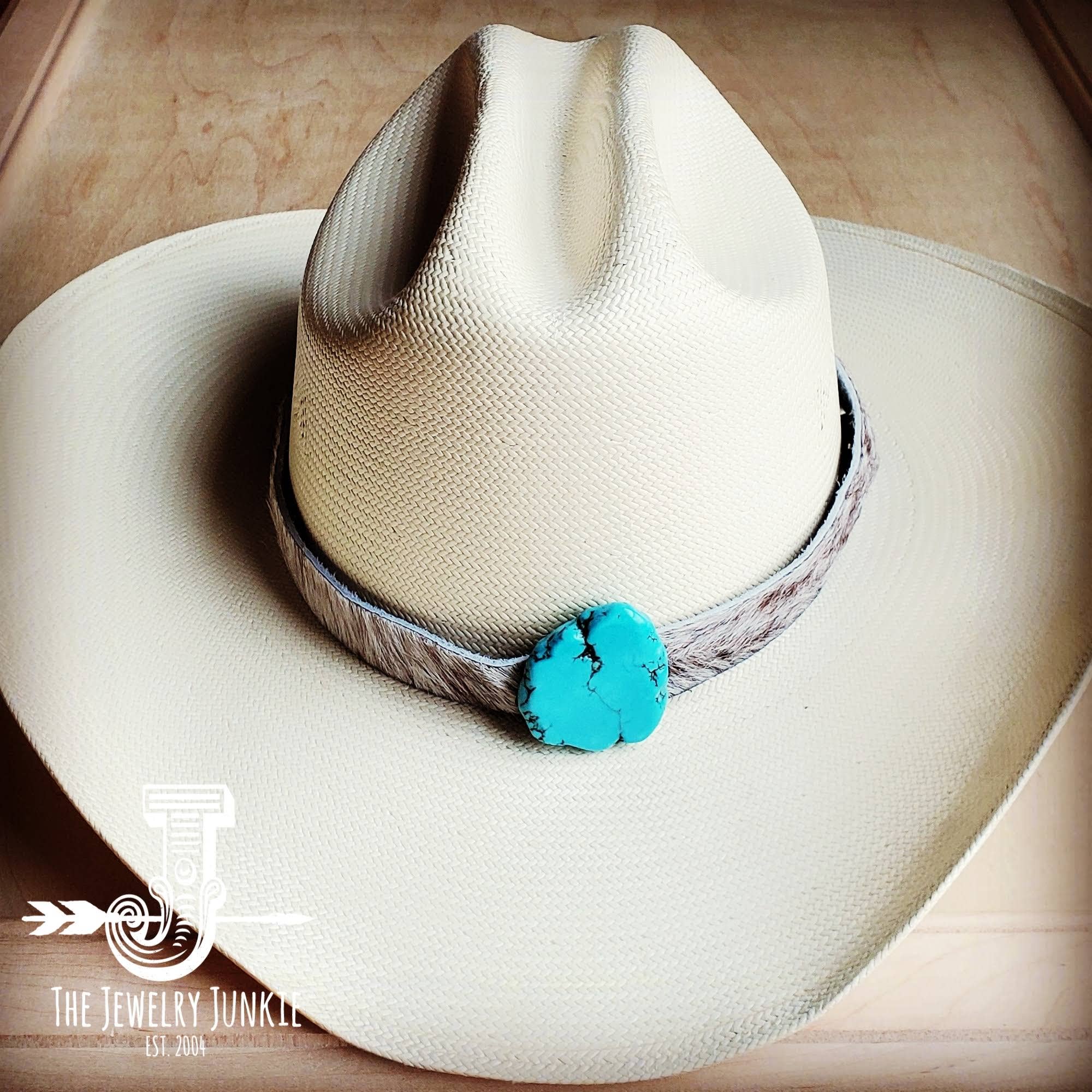Spotted Hair-on-Hide Leather Hat Band Only w/ Turquoise Slab 950f: 1 Inch