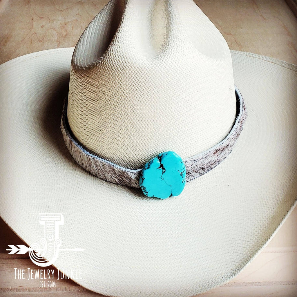 Spotted Hair-on-Hide Leather Hat Band Only w/ Turquoise Slab 950f: 1 Inch