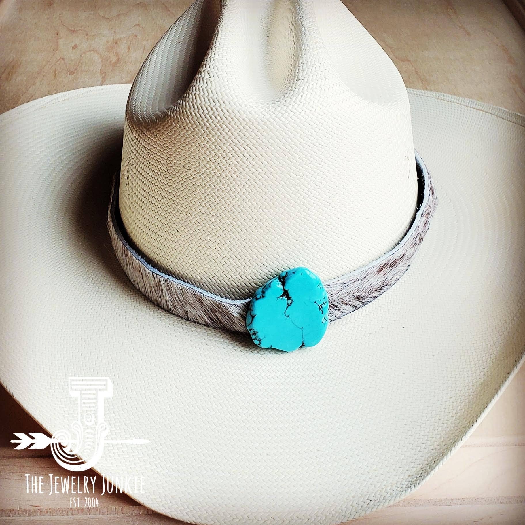 Spotted Hair-on-Hide Leather Hat Band Only w/ Turquoise Slab 950f: 1 Inch