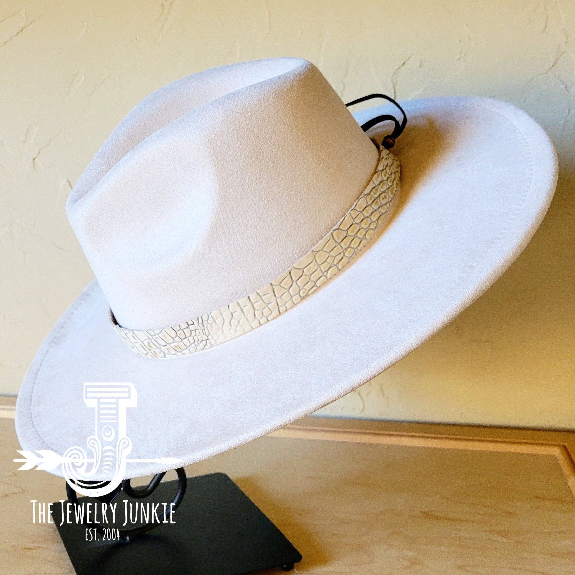White and Gold Gator Embossed Leather Hat Band Only w/ Turquoise Slab 951v: 1 Inch