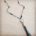 Long Amazonite Necklace with Genuine White Druzy Pendant  262j