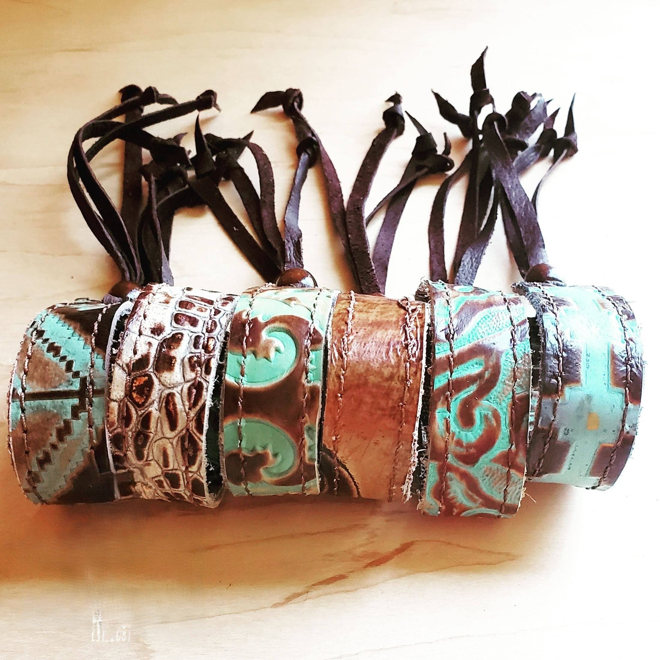 Narrow Leather Cuff in Cowboy Turquoise w/ adjustable leather 001f
