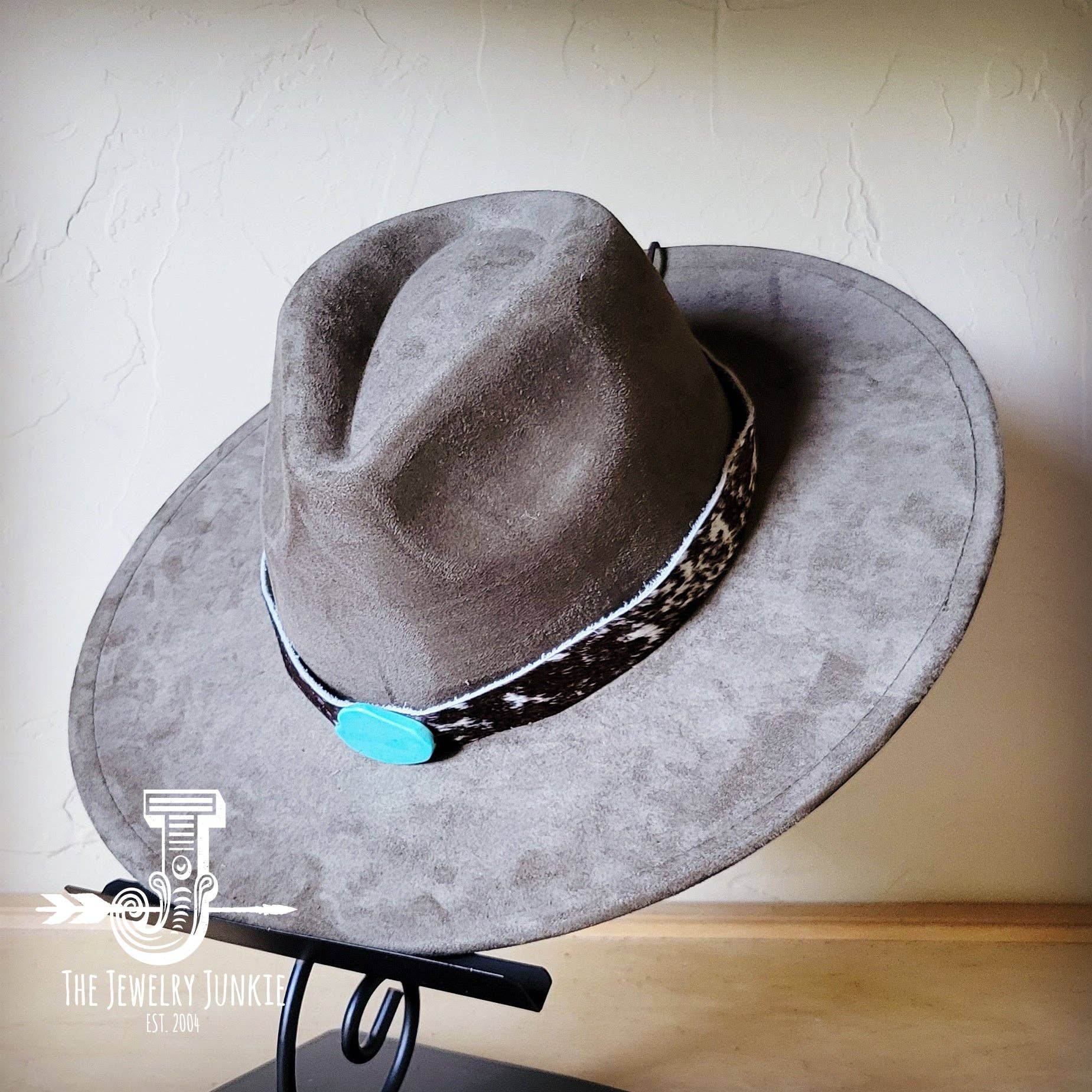 Spotted Hair-on-Hide Leather Hat Band Only w/ Turquoise Slab 950f: 1 Inch
