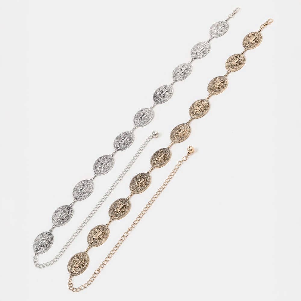 Western Horse Engraved Concho Chain Belt: S
