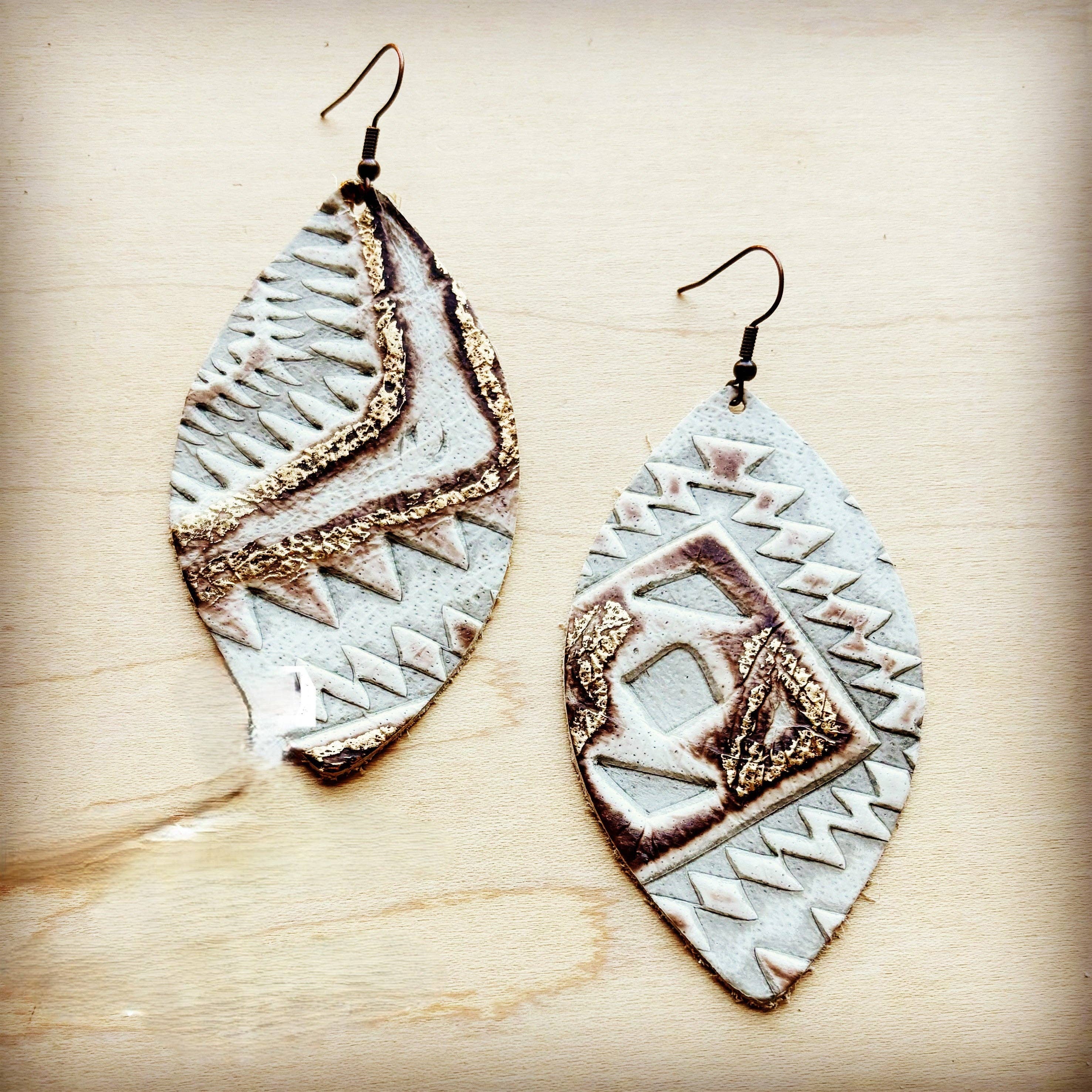 Leather Oval Earring-Gold Aztec 218g
