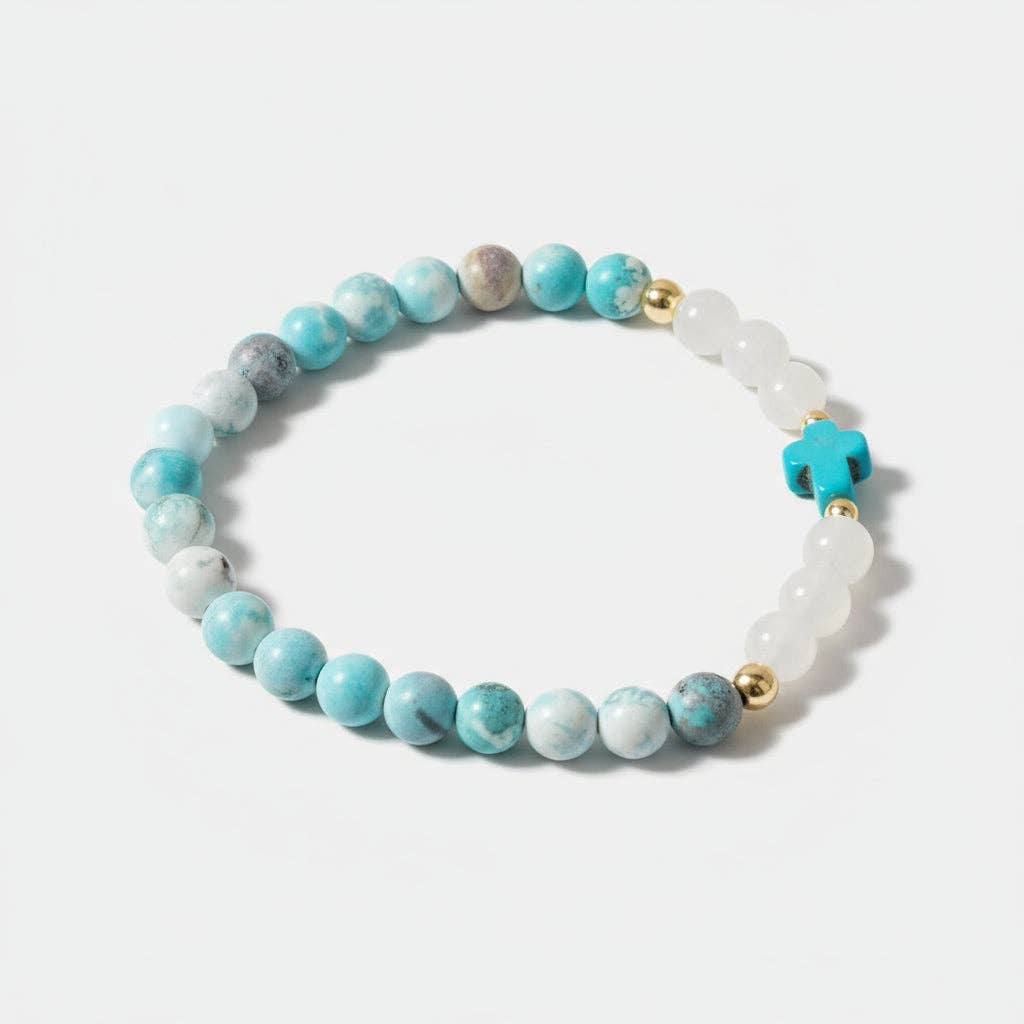 Natural Jade and Howlite Beaded Stretch Breacelet 806w
