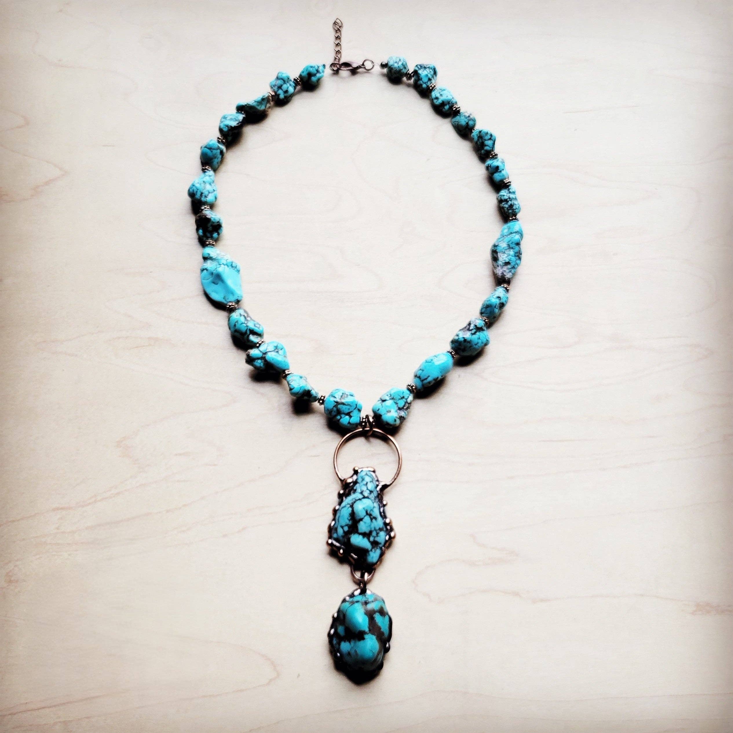 Blue Turquoise Necklace w/ Soldered Turquoise Pendant 259j