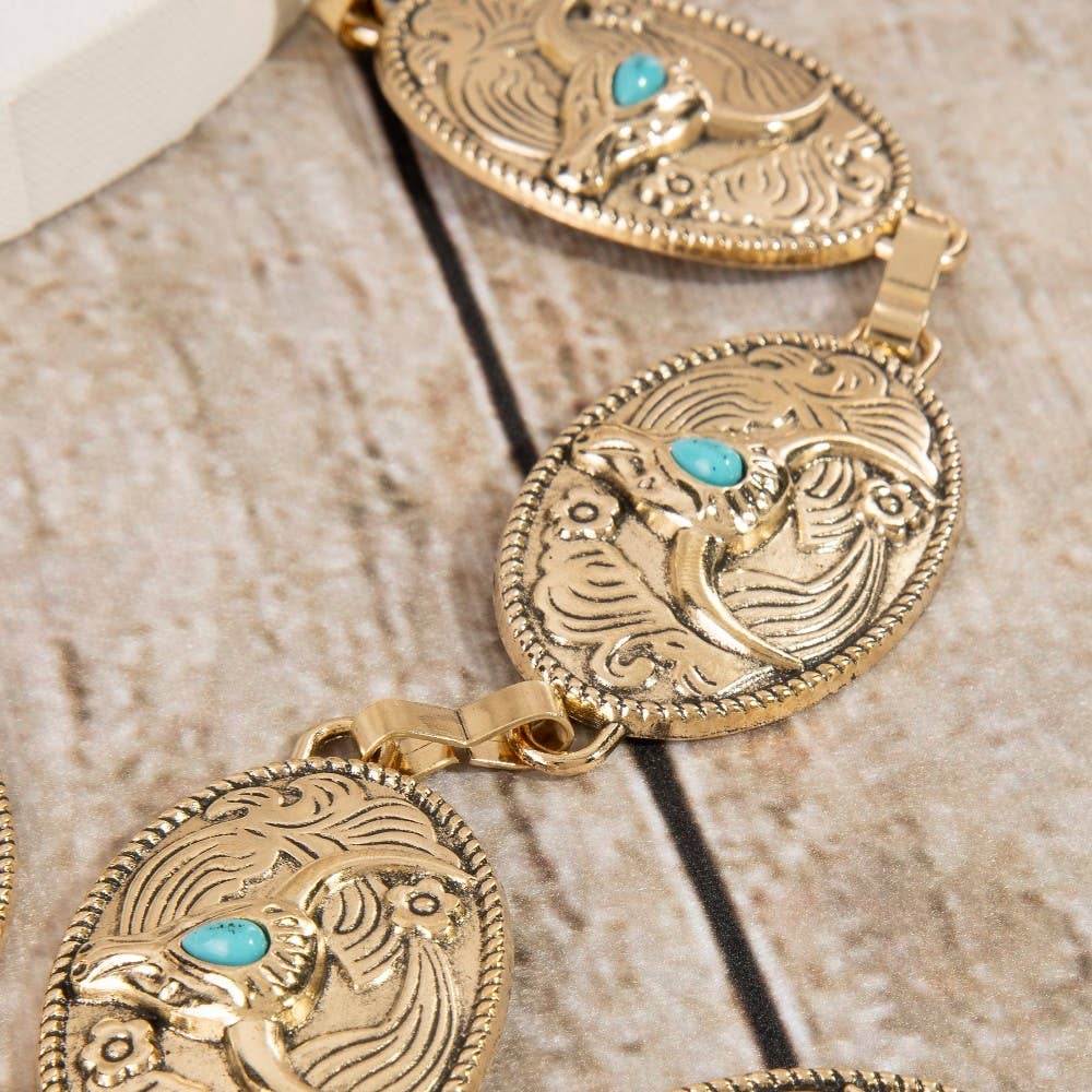 Turquoise Stud Bull Head Concho Chain Belt: AR