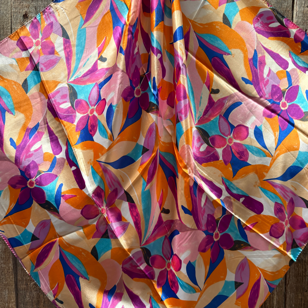 35X35" Purple and Orange Floral Pattern Wild Rag / Scarf WR1035
