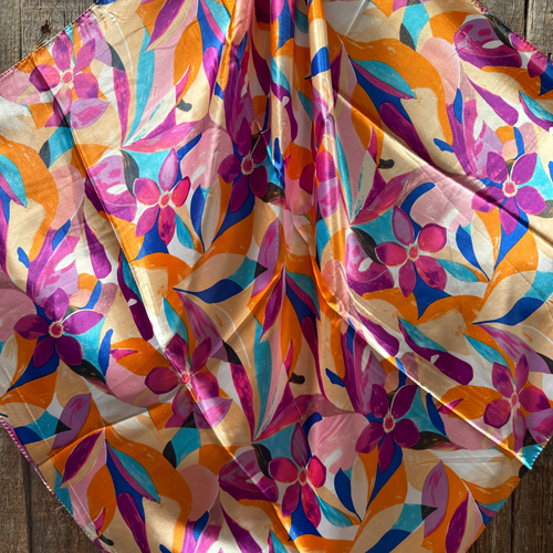 35X35" Purple and Orange Floral Pattern Wild Rag / Scarf WR1035