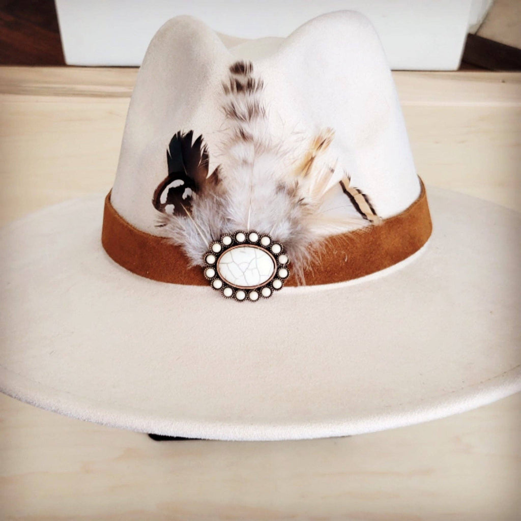 Genuine Suede Leather Hat Band w/ Stone Pendant & Feathers 954u