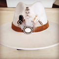 Genuine Suede Leather Hat Band w/ Stone Pendant & Feathers 954u