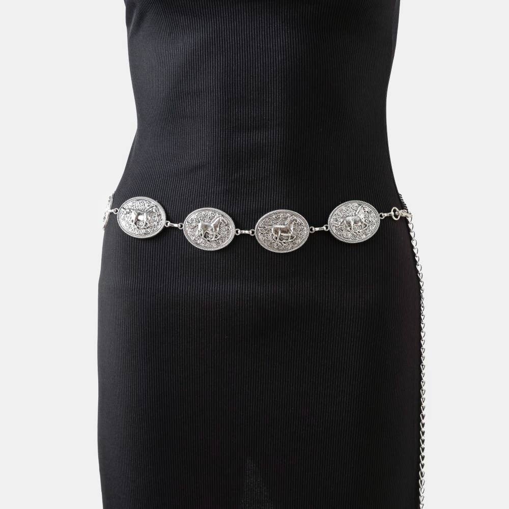 Western Horse Engraved Concho Chain Belt: G
