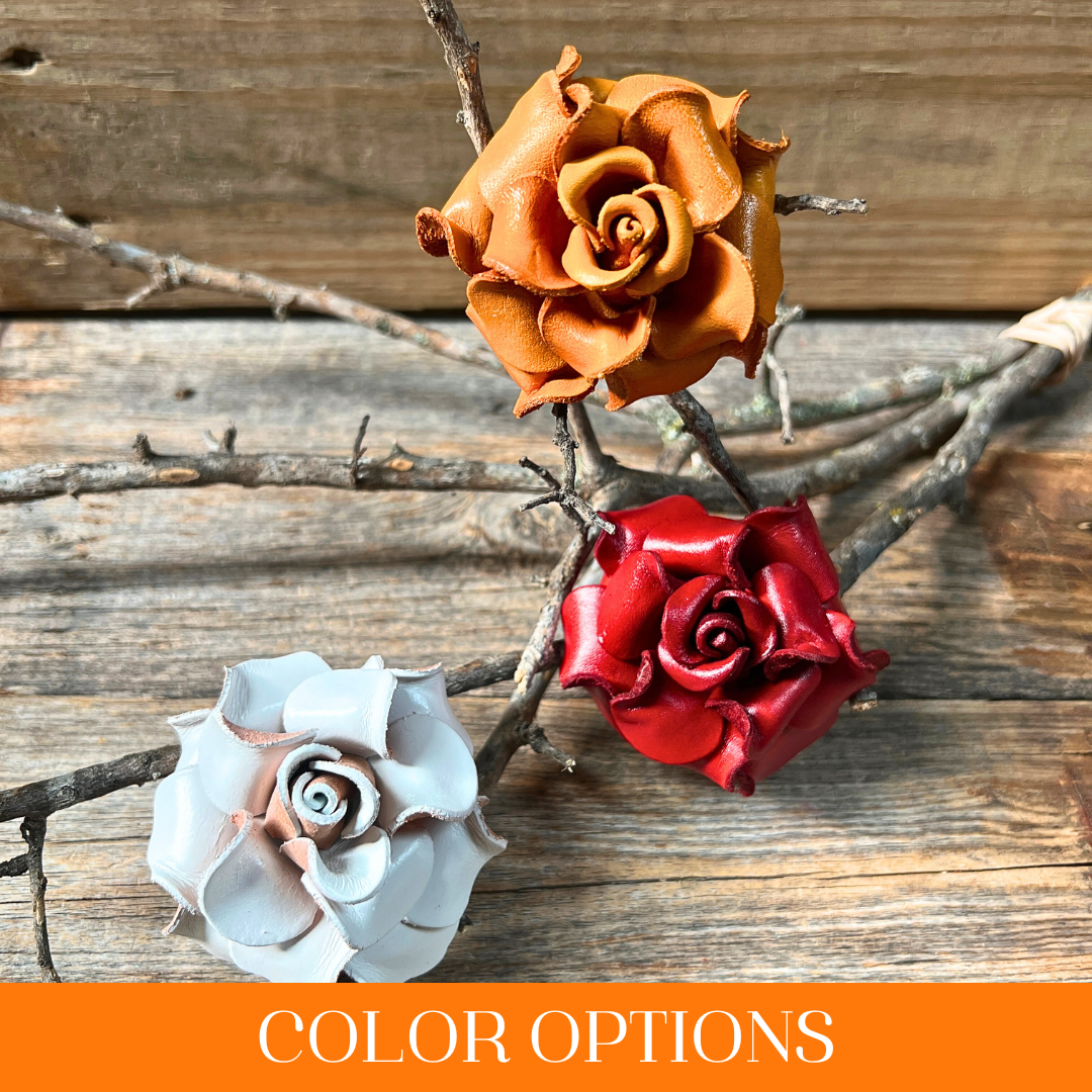 Hand Painted Leather Flowers - Roses: WHITE