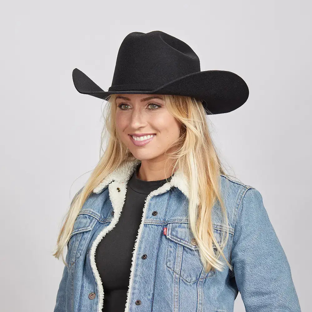 100% Wool Felt Western Cowboy Hat - Style Cattleman: Navy / SM