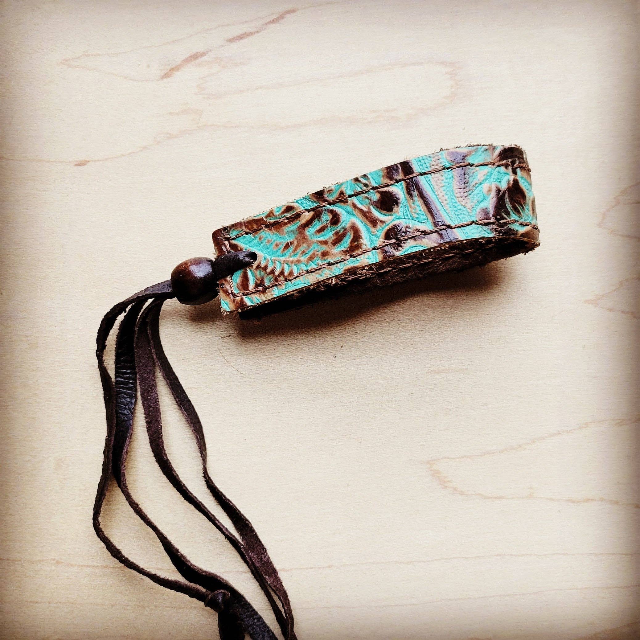 Narrow Leather Cuff in Cowboy Turquoise w/ adjustable leather 001f