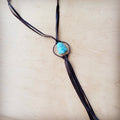 Brown Boho Leather Necklace w/ Large Turquoise Chunky Pendant 261m