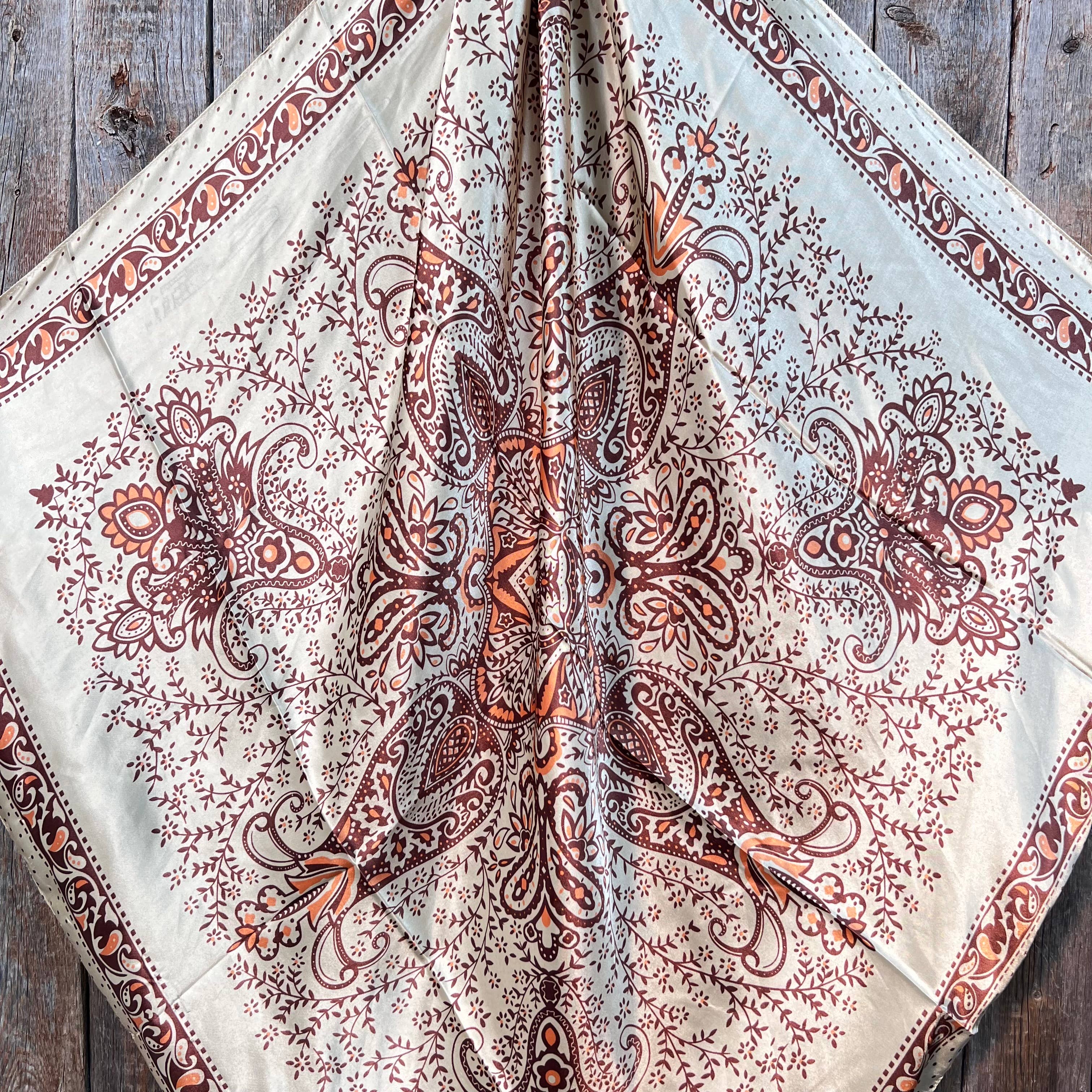 35X35" Tan/Brown Polka Dot & Paisley Wild Rag/Scarf WR445