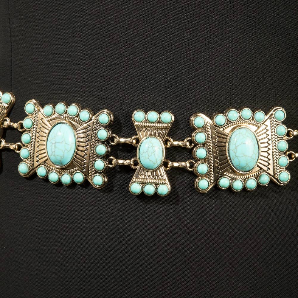 Turquoise Stone Western Concho Chain Belt: S