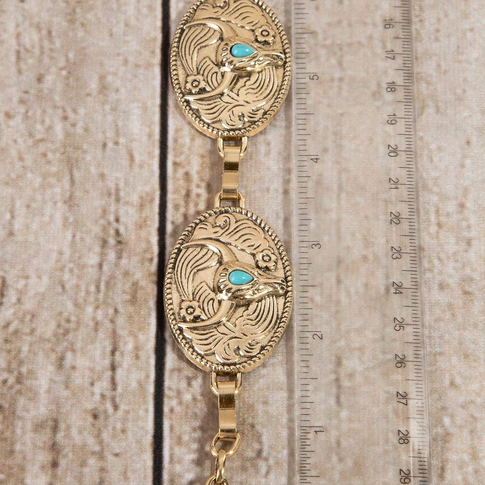 Turquoise Stud Bull Head Concho Chain Belt: AR