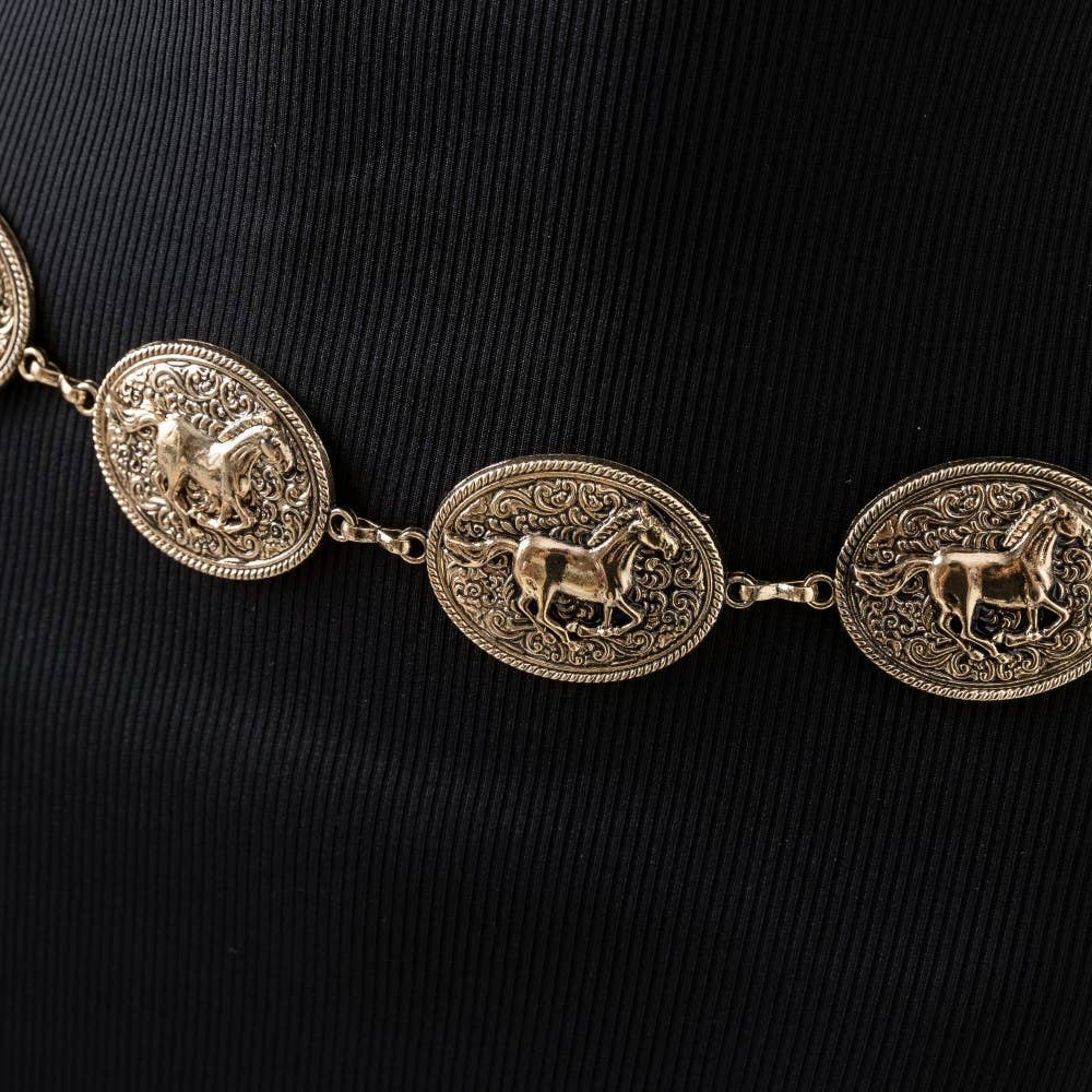 Western Horse Engraved Concho Chain Belt: G