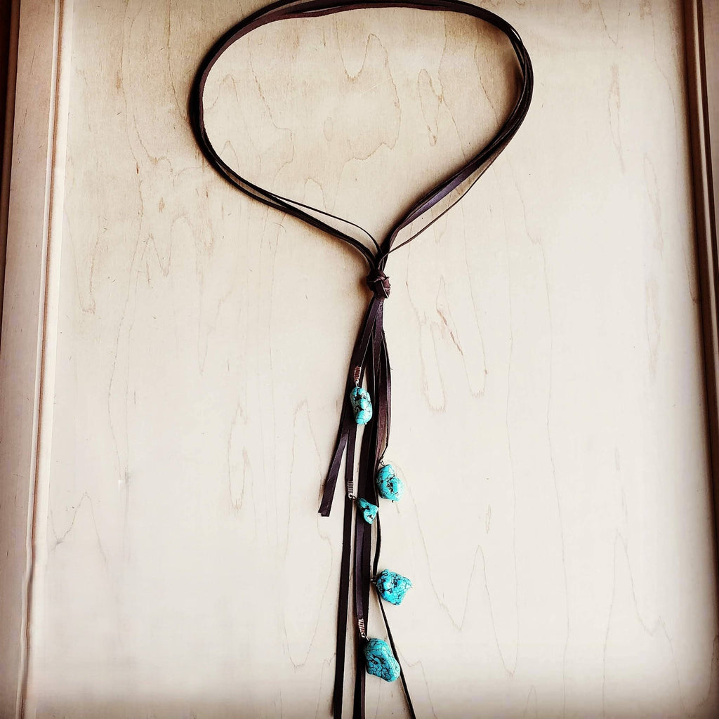 Leather Lasso Necklace with Turquoise Accents 251r