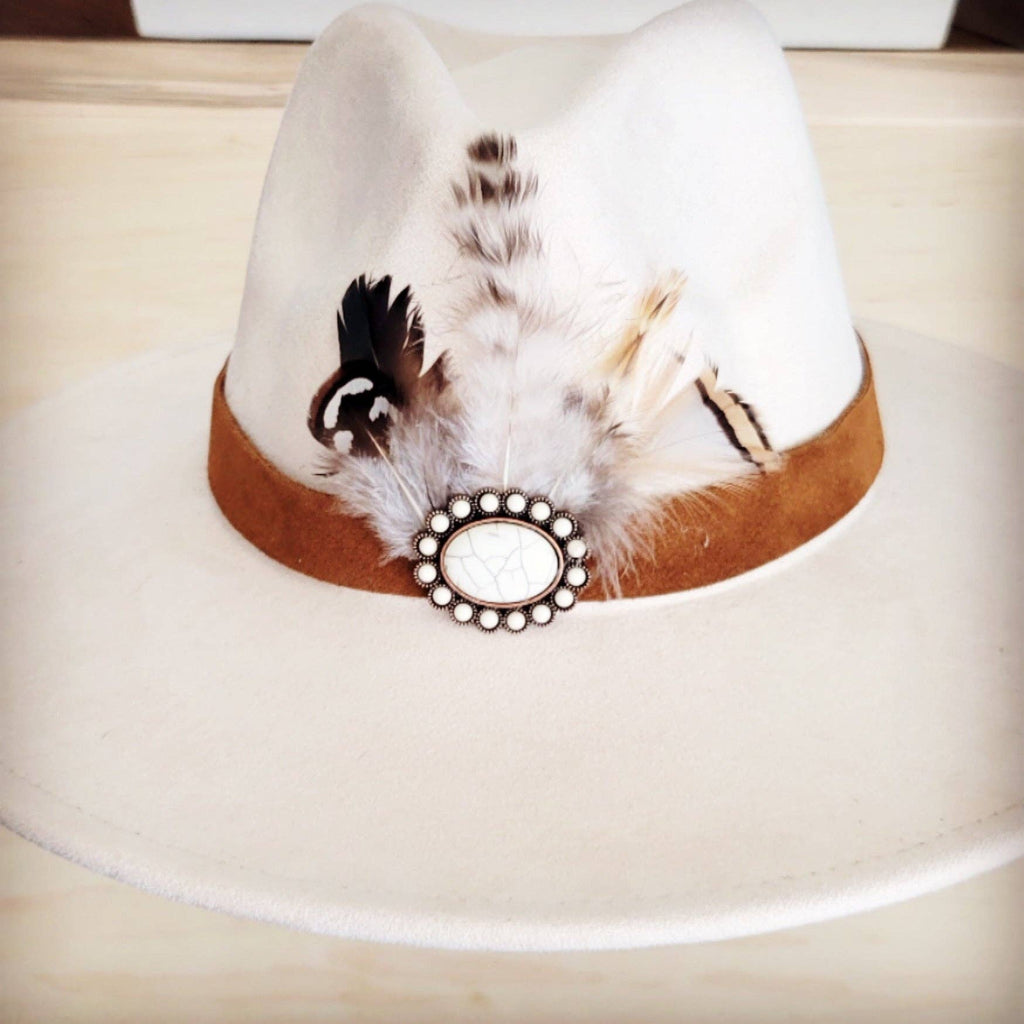 Genuine Suede Leather Hat Band w/ Stone Pendant & Feathers 954u