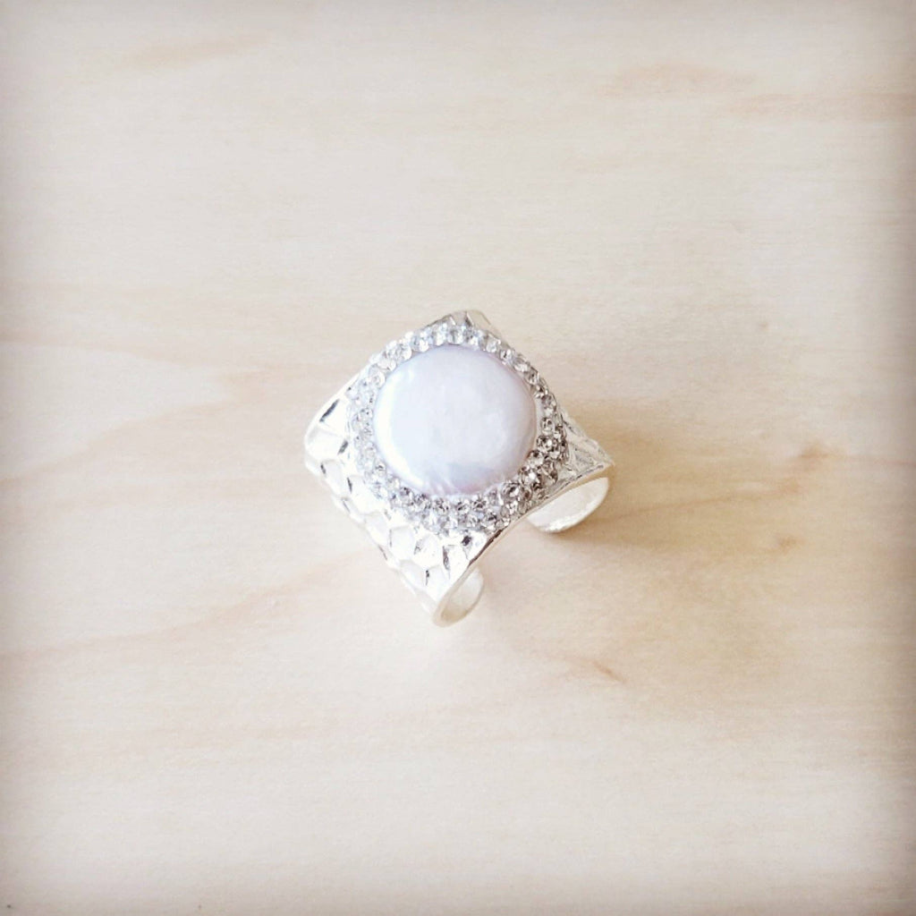 Hammered Silver & Mother-of-Pearl Ring 012ii