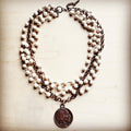 White Turquoise Collar-Length Necklace w/ Indian Buffalo Coin 227Y