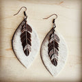 Leather Oval Earrings Tan Hair-on-Hide w/ Copper Feathers 223c: Tan