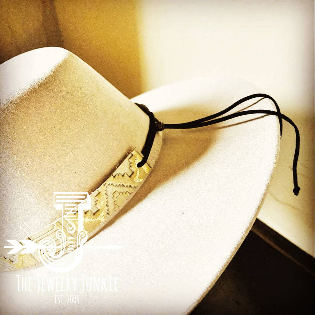 Gold Aztec Embossed Leather Hat Band Only w/white Turq Slab 952a