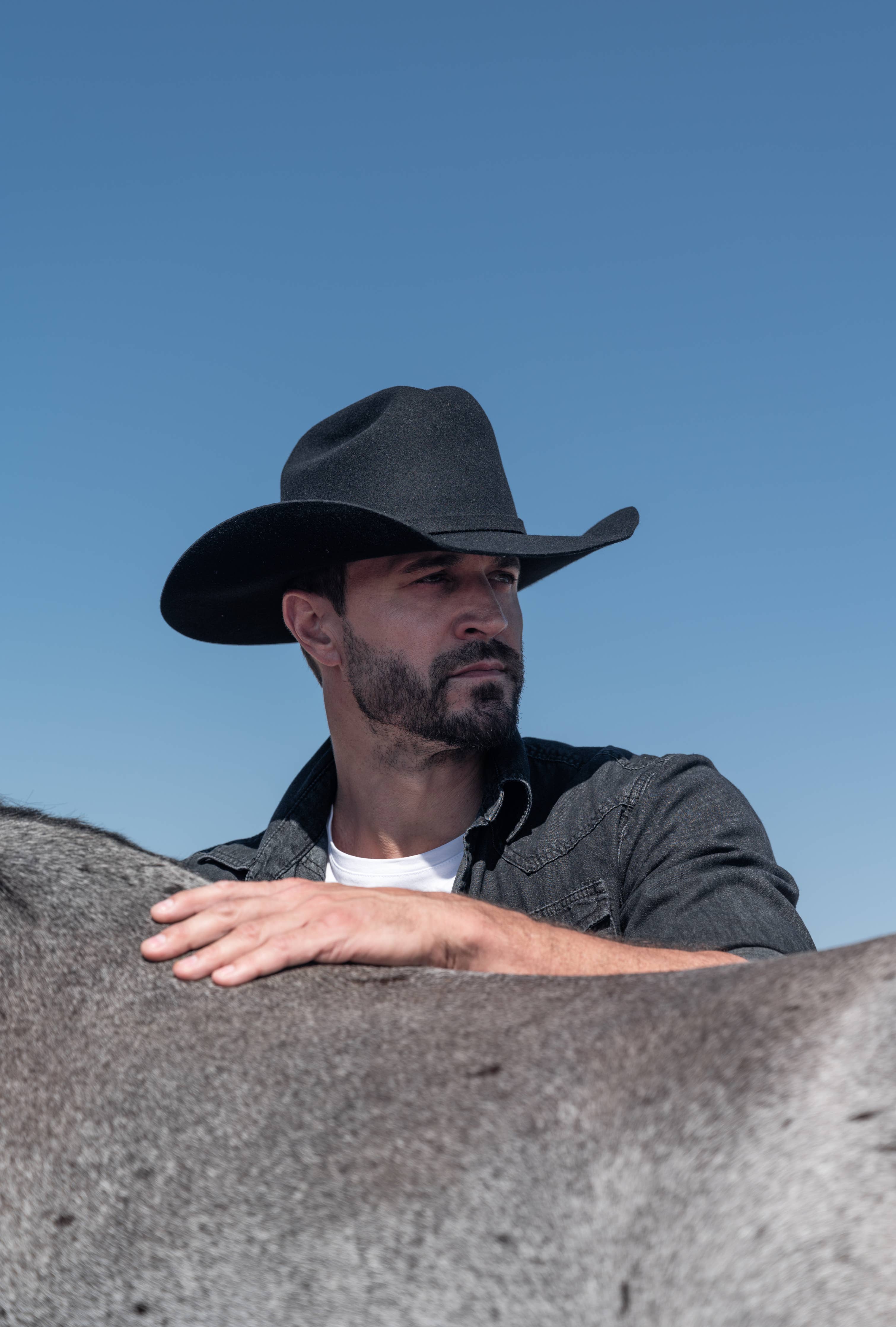 100% Wool Felt Western Cowboy Hat - Style Cattleman: Navy / SM